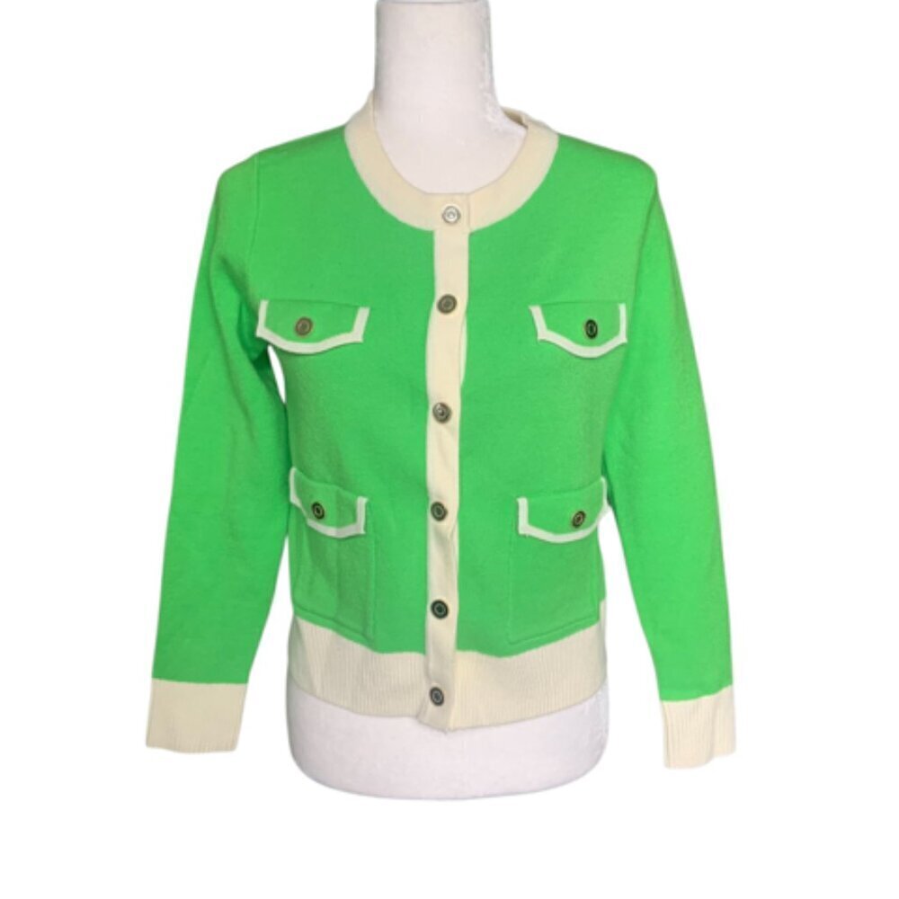Set - Old Money Inspired  – Green Cardigan & Cream Checkered Knit Pants
